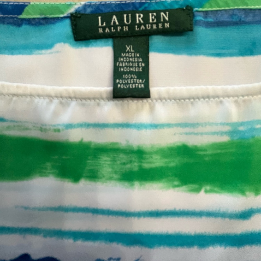 Lauren Ralph Lauren Blue & Green Watercolor Stripe Top Size XL - Picture 8 of 9